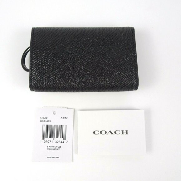 New Coach Five 5 Ring Key Case Holder Crossgrain Leather Black  Gunmetal - Picture 4 of 12